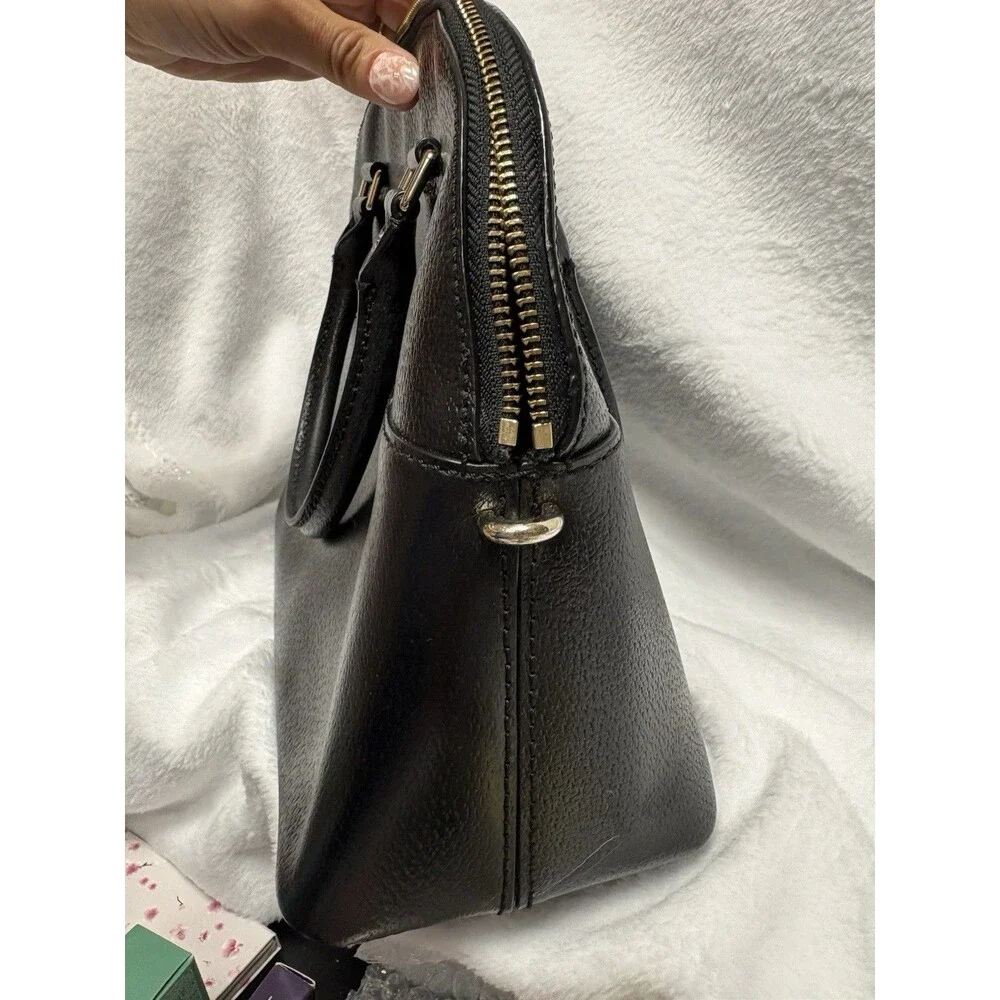 Kate Spade New York Black Leather Dome Satchel Shoulder Bag Purse Gold Tone EUC